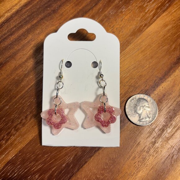 Preppy Pink Star and Flower Earrings - Picture 1 of 1